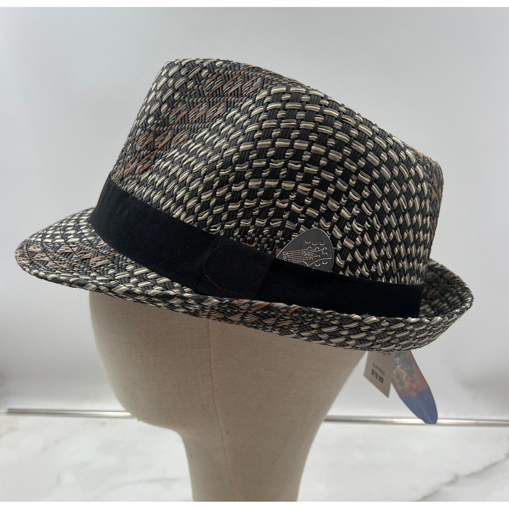 Carlos Santana Fedora Hat Men's L Black Brown Straw Woven Guitar Pick NWT